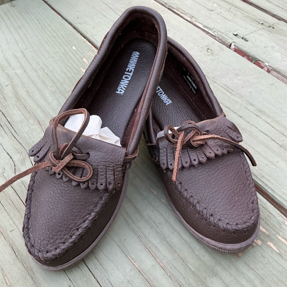Minnetonka Moccasin 392 Chocolate Moosehide Fringed Kilty Shoes